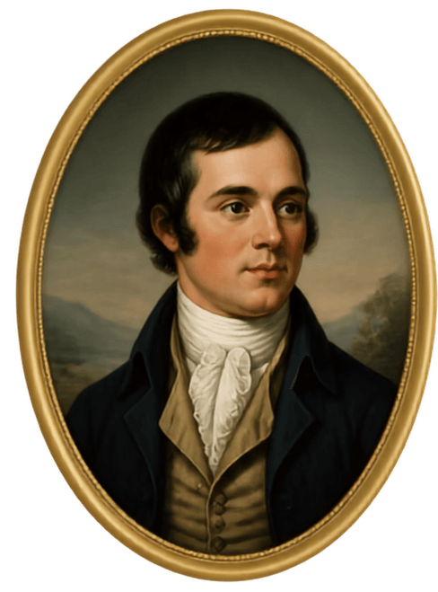 Robert Burns, after Alexander Nasmyth's 1787 portrait, in a gilt oval frame.